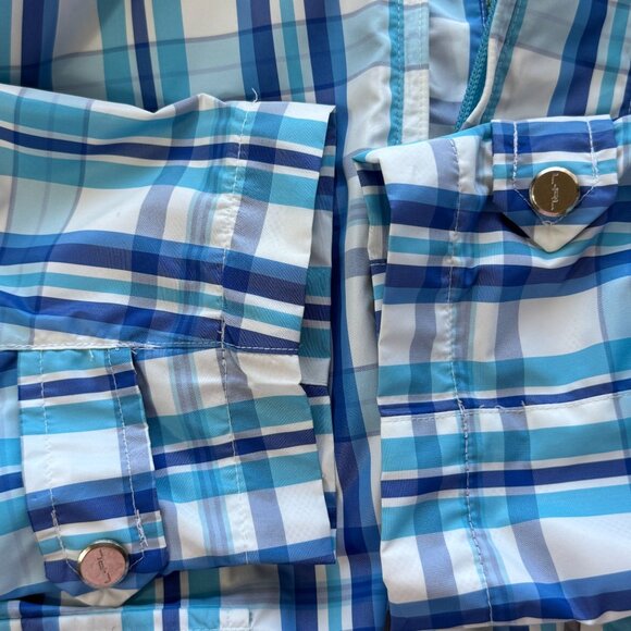 Lauren Ralph Lauren Active Plaid Zip Jacket XL Blue White Lightweight Mesh Lined - Picture 7 of 14